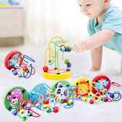 Mini Montessori Wooden Toys Kids Circles Bead Wire Maze Roller Coaster